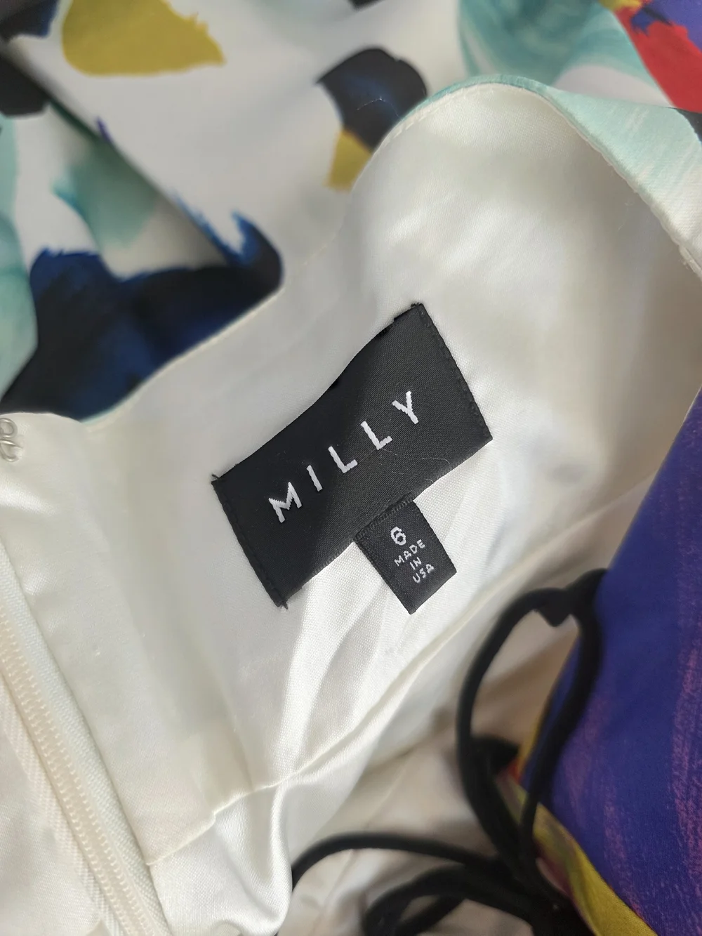 Milly Multicolor Painterly Floral Dress - White, Navy, Teal, Yellow, Purple - Picture 3 of 3
